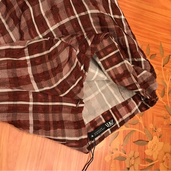 Zara Checkered print chiffon crinkle effect midi skirt with front slit Sz.XS - Picture 6 of 11